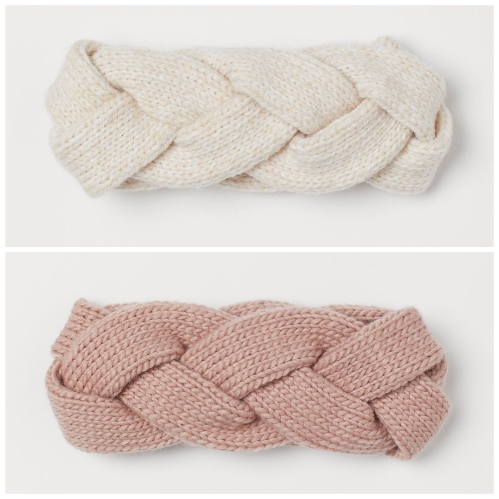 Bundle Set of 2 H&M Divided Braided Headbands in Light Pink & Ivory Cream